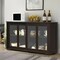 Wood Buffet Sideboard Cabinet with Glass Sliding Doors and 2 Storage Shelves for Kitchen or Dining